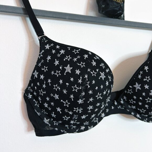 Victoria's Secret Black Push-Up Bra with Stars Size 32C Extra Straps Included - Picture 4 of 5